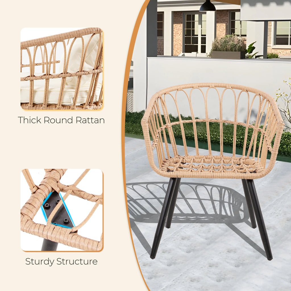 5 Piece Patio Furniture Set, Small Bistro Set, Rattan Chairs With Ottoman & Coffee Table