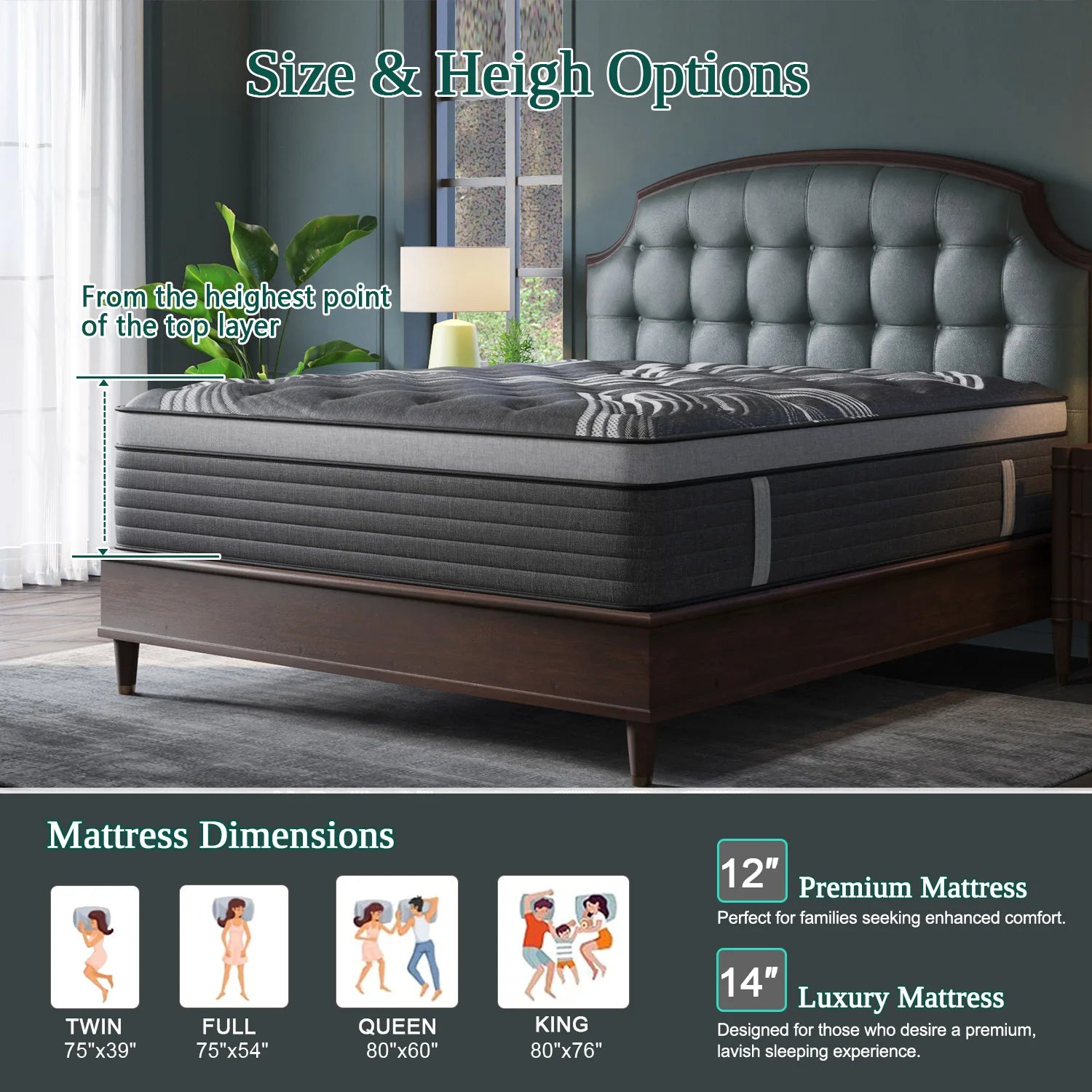 12"14" Gel Memory Foam Hybrid Pocket Spring Mattress Twin Full Queen