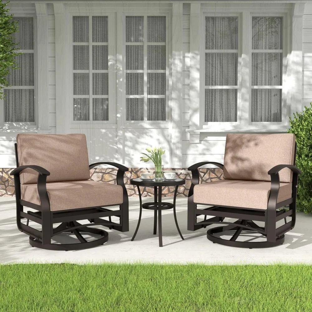 3 Pieces Patio Furniture Set, Swivel Rocking Gliders with Tempered Glass Side Table