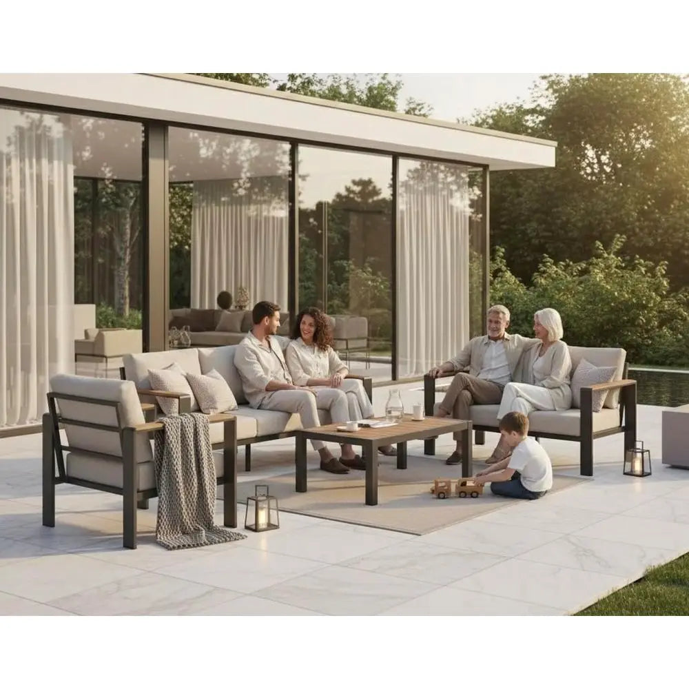 Gray 4-Piece Outdoor Patio Furniture Set with Cushions, Ideal for Balcony, Deck, and Poolside Relaxation