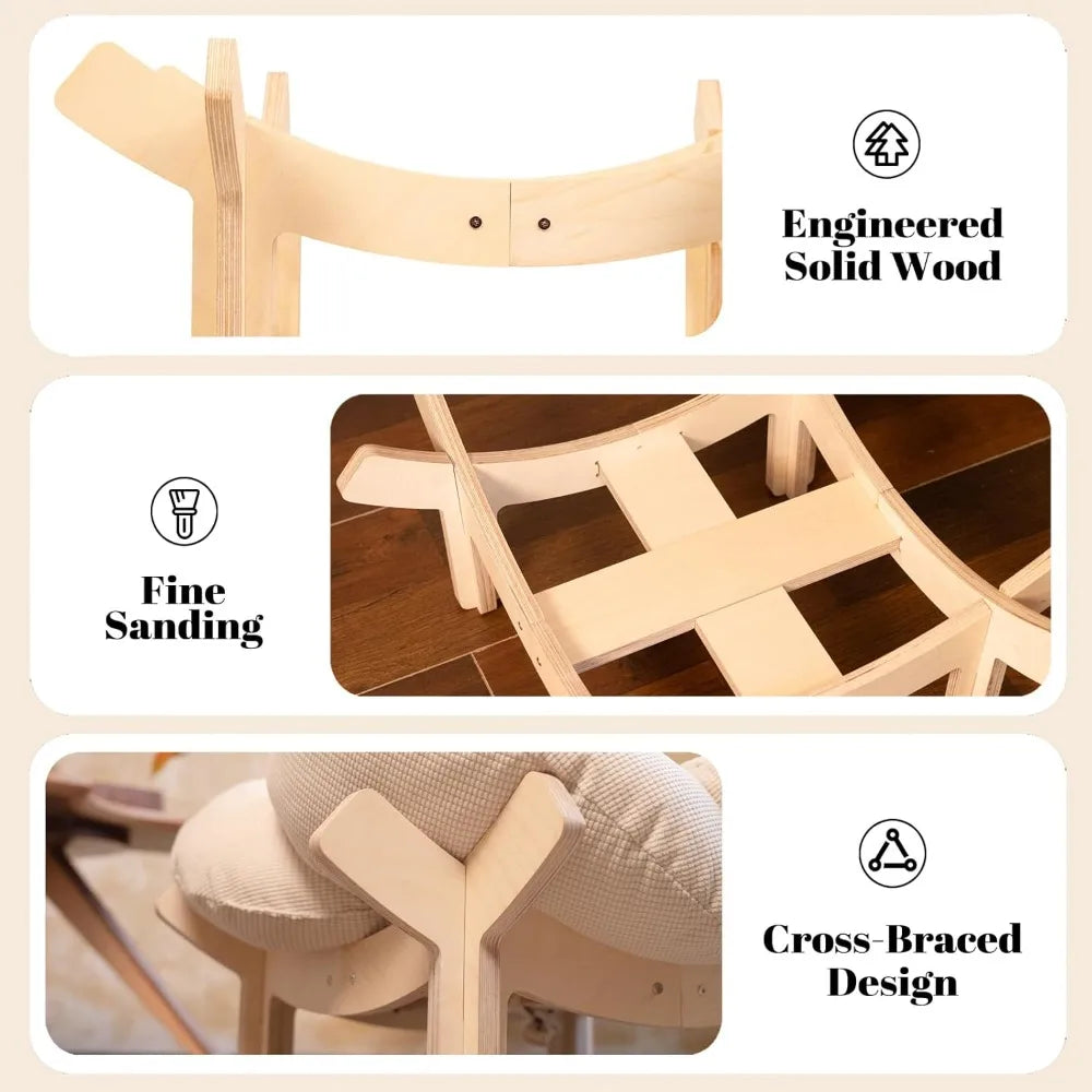 Elevated Cat Bed Wooden With Cushion Fluffy Pet Couch Sofa For Indoor Cats