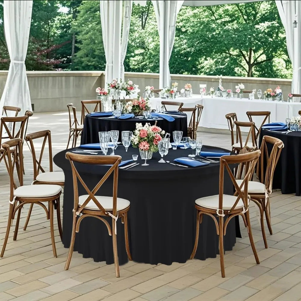Set of 10 Black Spandex Round Table Covers for 60 Tables, Elastic 120 Fitted 5FT Round Tablecloths, Wrinkle Resistant and Washab