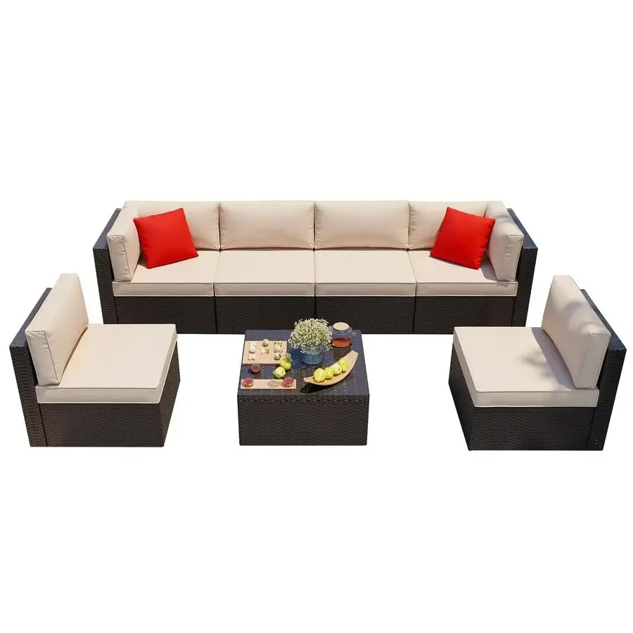 7 Pieces Patio Furniture Sets Outdoor AllWeather Sectional Patio Sofa Set PE Rattan Manual Weaving Wicker Patio Conversation Se