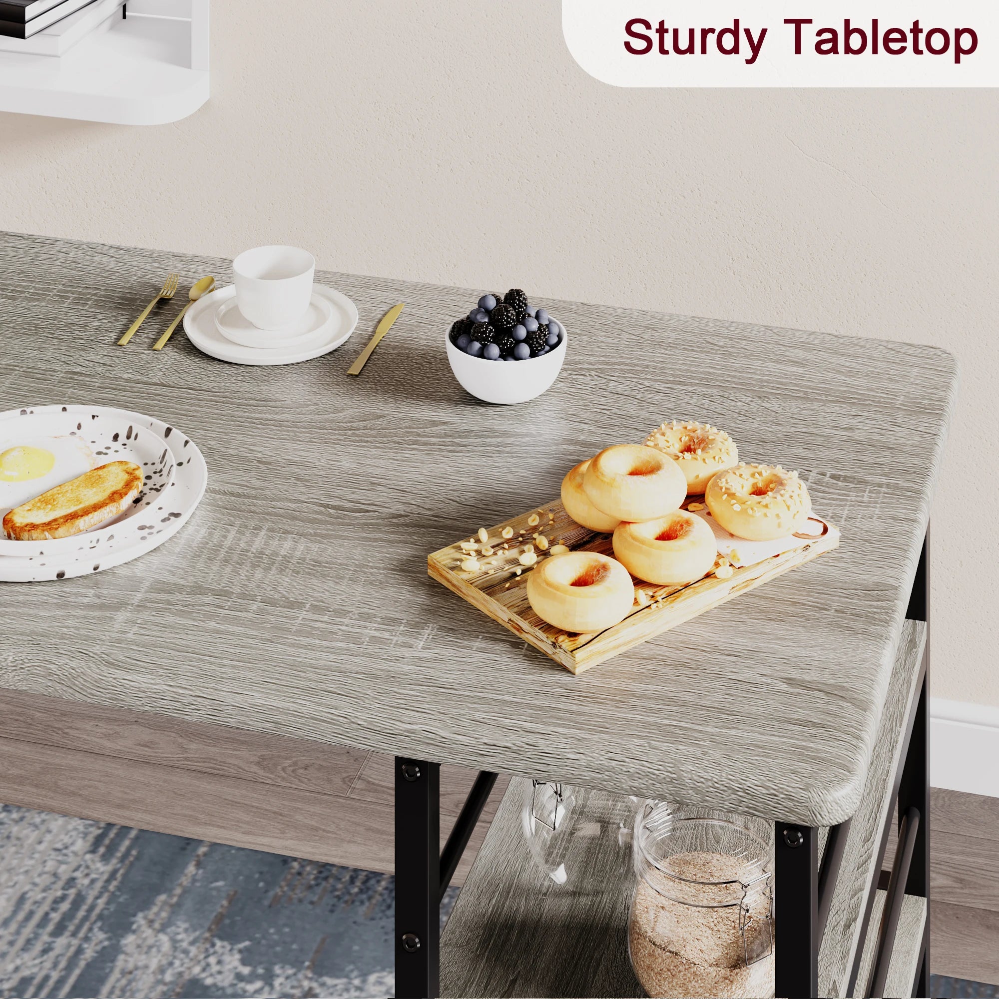 Dining Table Set with 3-Tier Shelves Bar Kitchen Table Set with 2 Padded Chairs