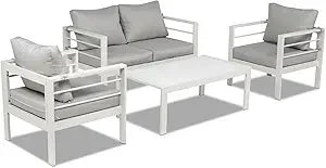 4-Seat Aluminum Outdoor Furniture Set with Cushions and Coffee Table