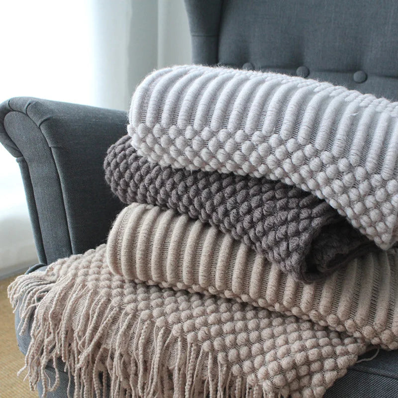 Knitted Thow With Tassels Chunky Vintage Luxury Farmhouse Throw
