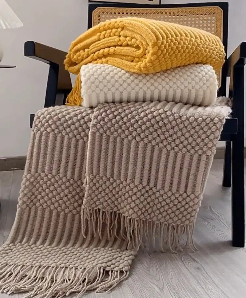 Knitted Thow With Tassels Chunky Vintage Luxury Farmhouse Throw