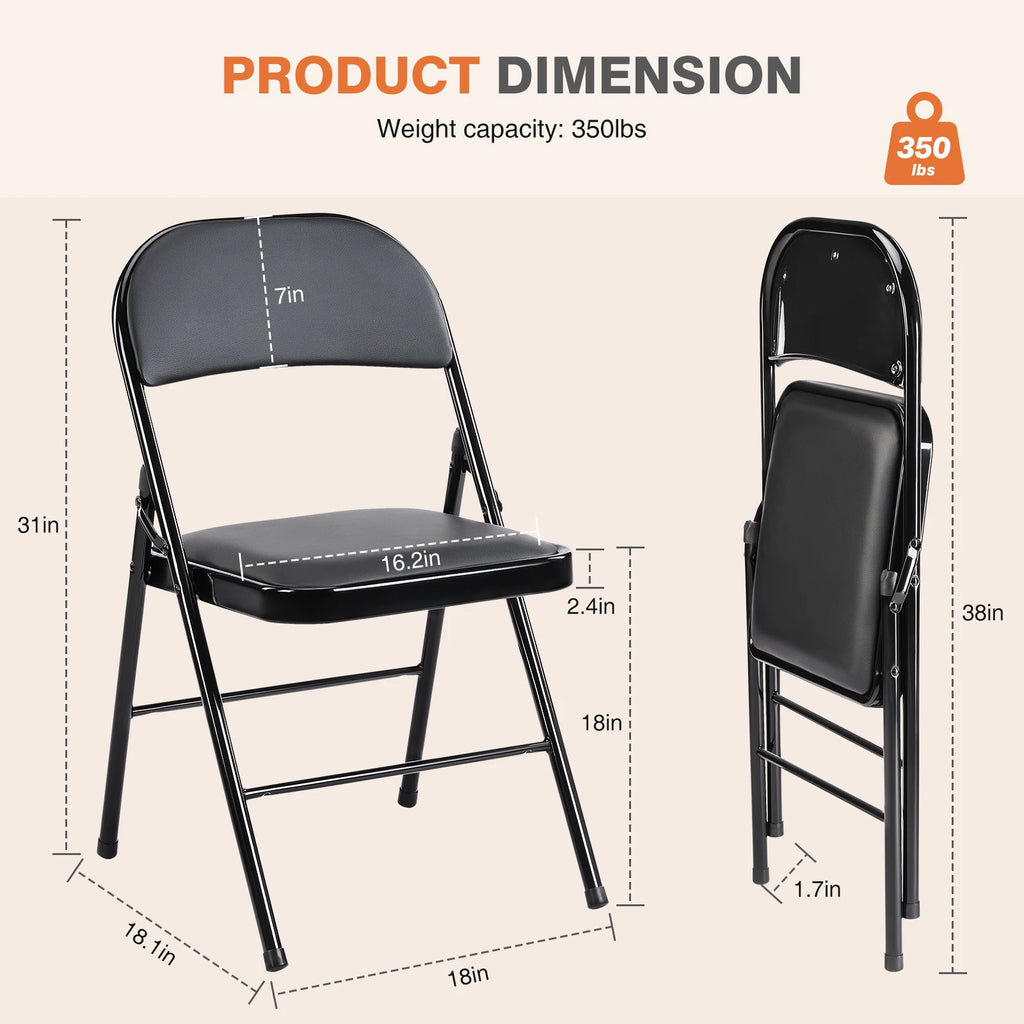 JHK Leather Padded Folding Chair 4 Pack Sturdy Metal