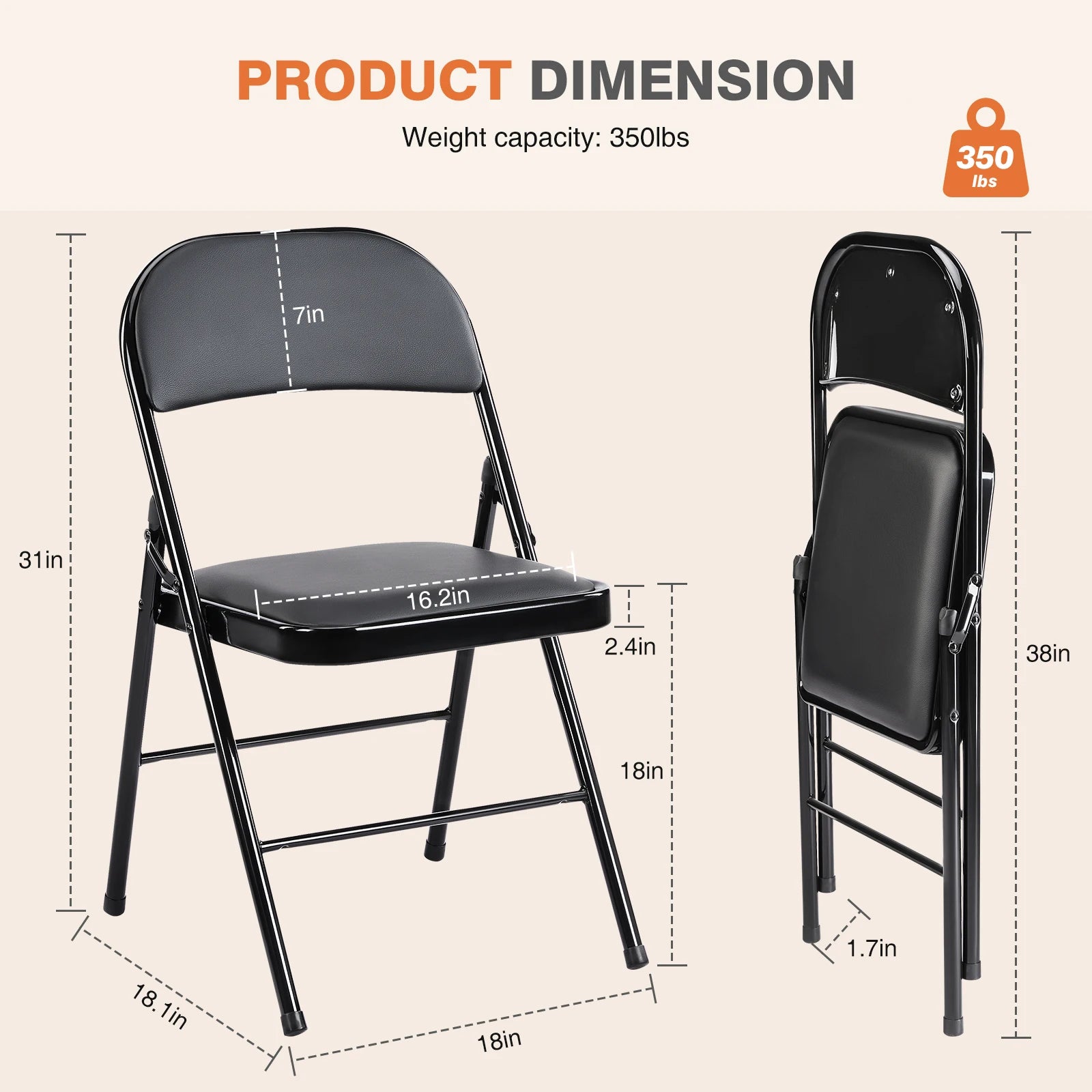 JHK Leather Padded Folding Chair 4 Pack Sturdy Metal