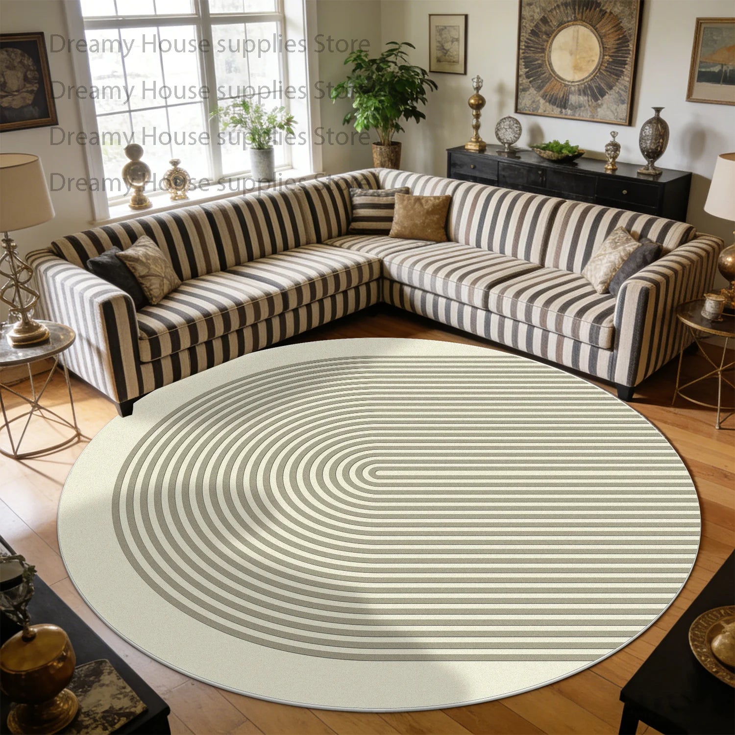 Simple Style Striped Cream Color Round Sofa Floor Mat Decoration Home Living Room Study Non-slip Carpet Bedroom Tables Chair Mat