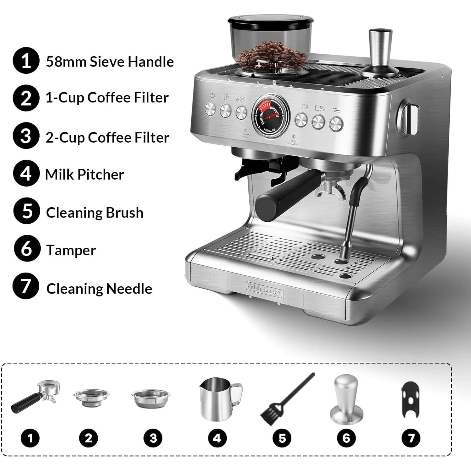 Espresso Machine with Grinder, Semi-Automatic