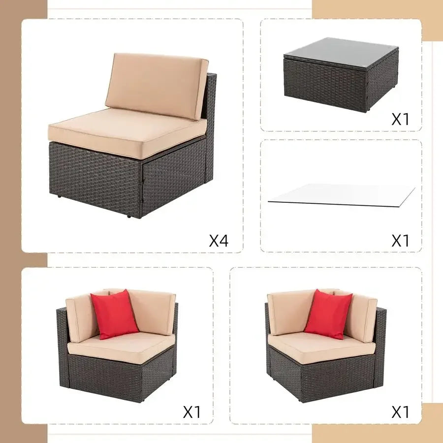 7 Pieces Patio Furniture Sets Outdoor AllWeather Sectional Patio Sofa Set PE Rattan Manual Weaving Wicker Patio Conversation Se