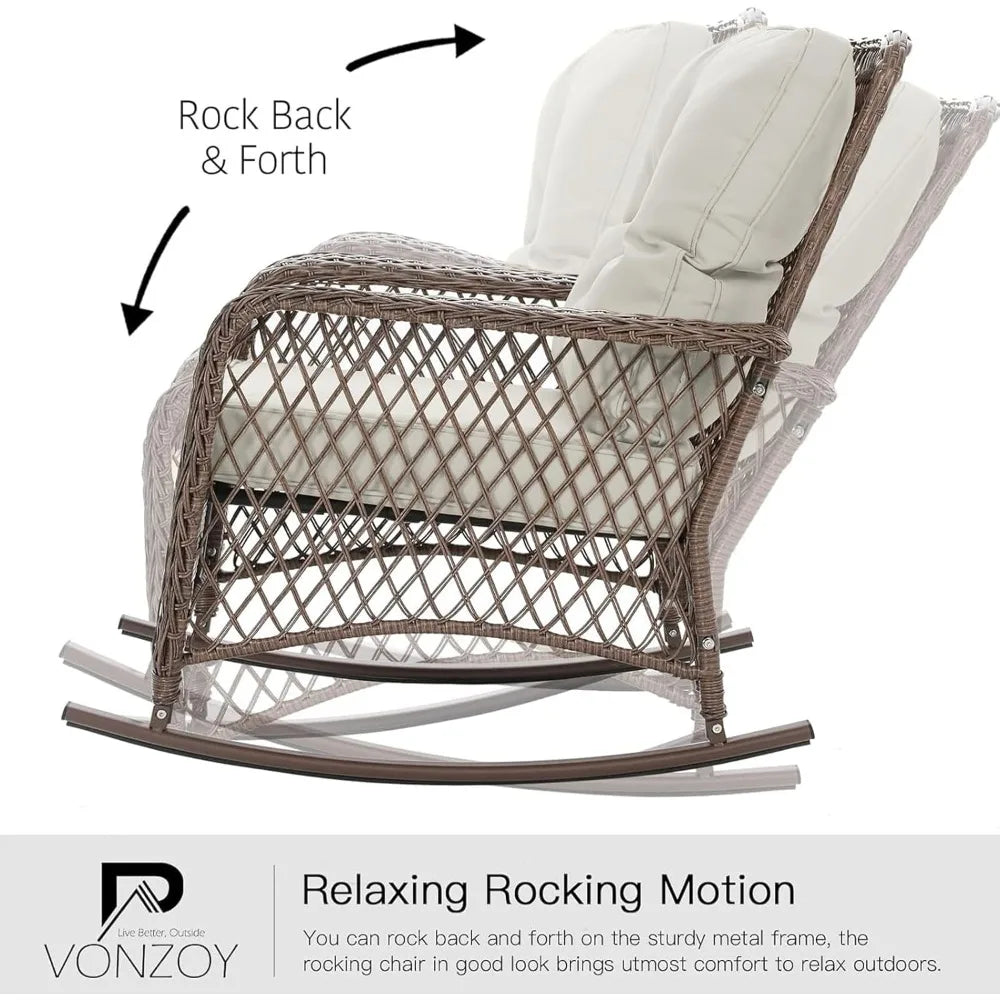 Patio Furniture Set 3 Pieces,  Wicker Outdoor Rocker Chairs and Coffee Table