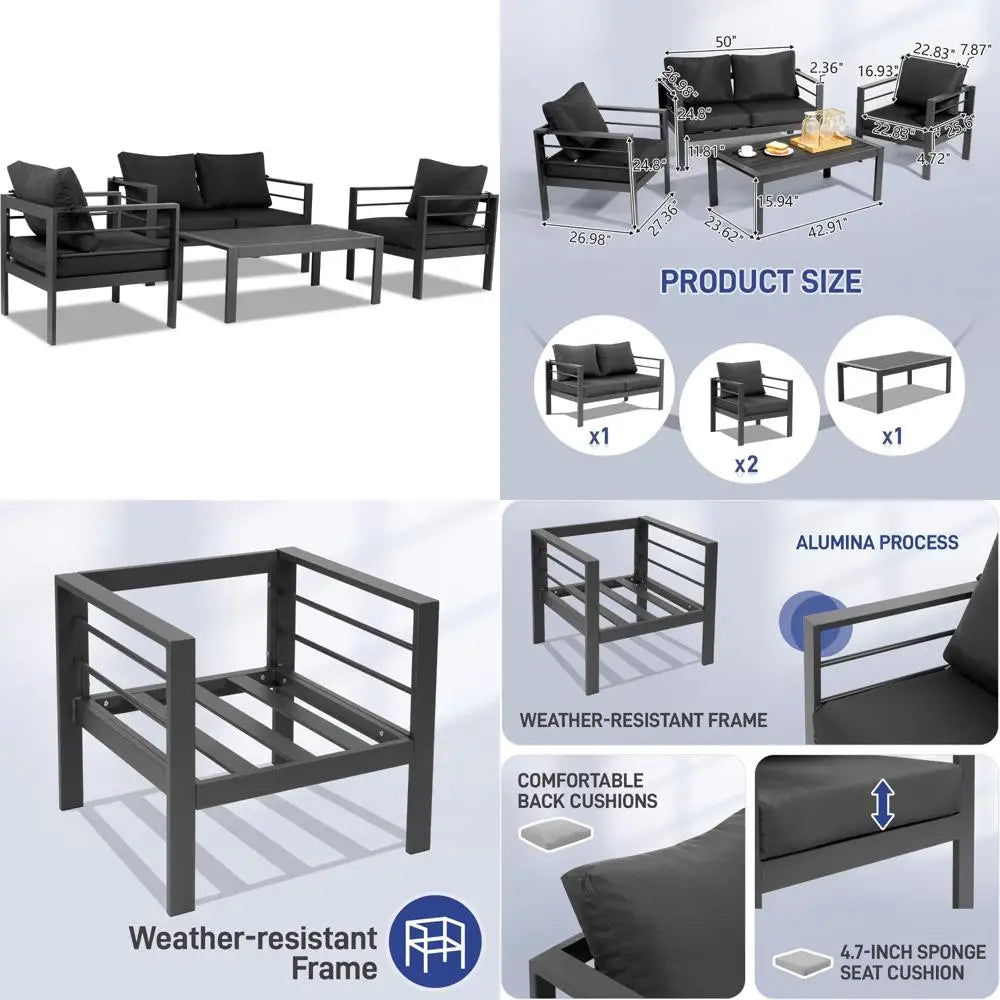 4-Seat Aluminum Outdoor Furniture Set with Cushions and Coffee Table