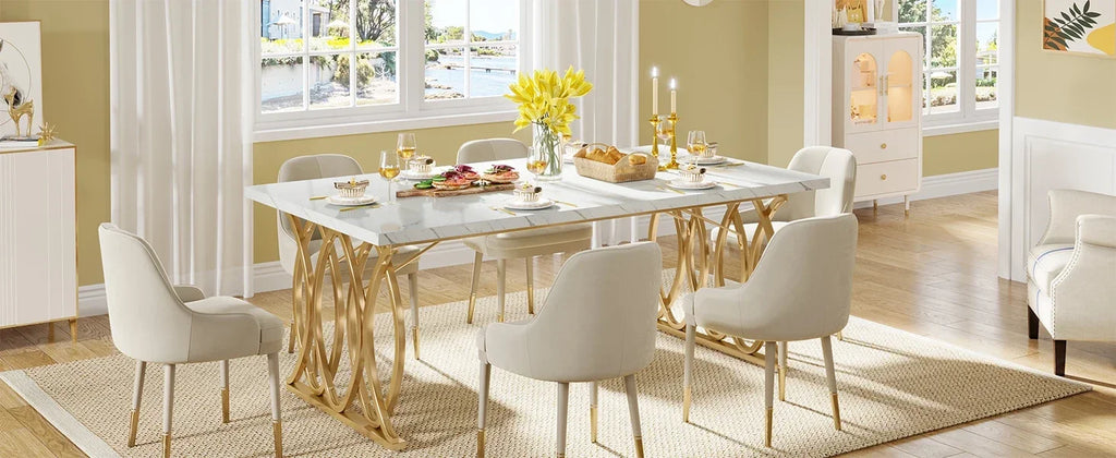 Modern Dining  or Kitchen Table for 4-6 People, Unique Rectangular Table