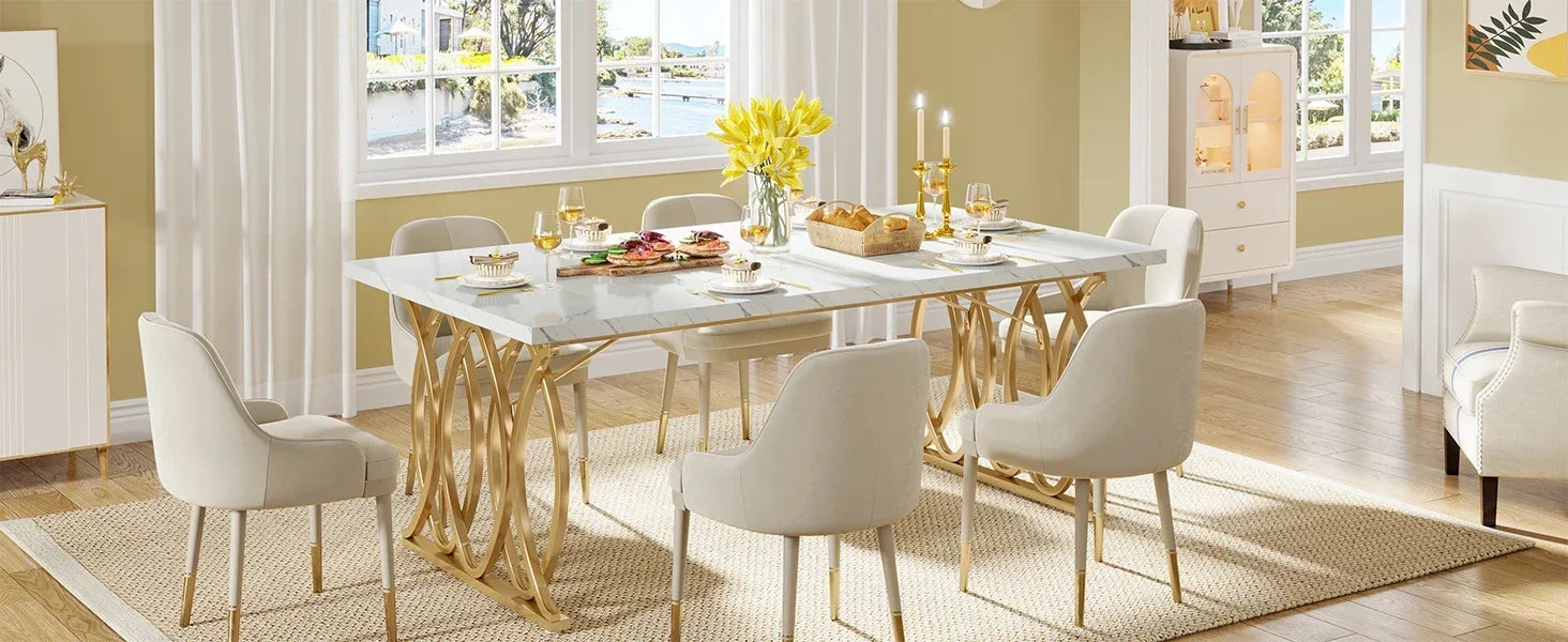 Modern Dining  or Kitchen Table for 4-6 People, Unique Rectangular Table