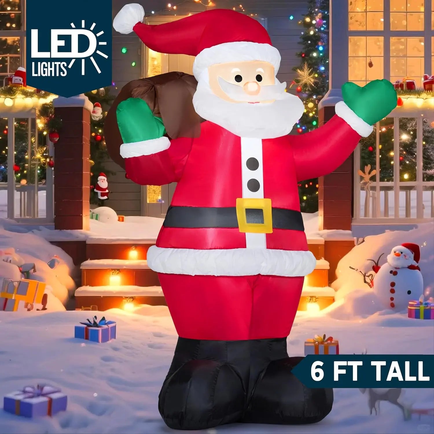 JOYFY 6.6 FT Long Christmas Inflatable Decoration Reindeer Peeing on Snowman with Build-in LEDs for Xmas Party Yard Garden Décor