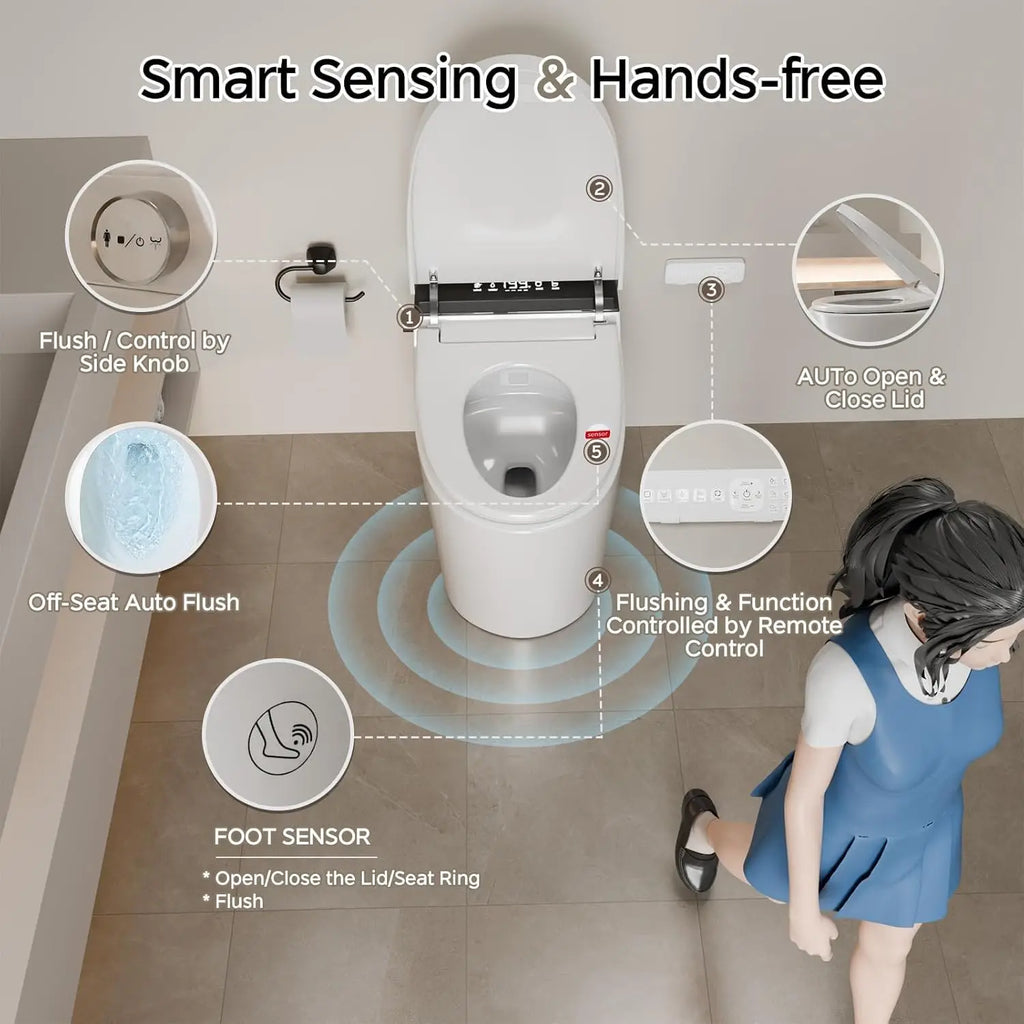 Smart Toilet with Bidet Built In, One Piece Bidet Toilet with Auto Dual Flush, Foam Shield, Modern Elongated, Customized