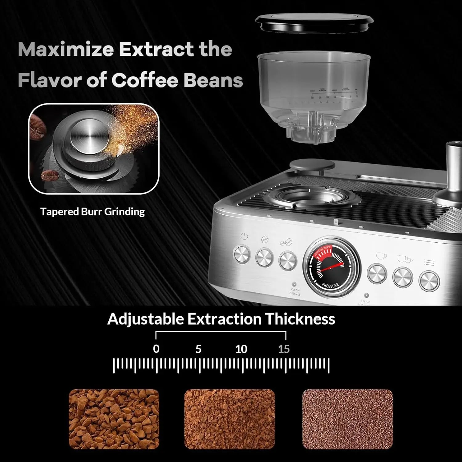 Espresso Machine with Grinder, Semi-Automatic