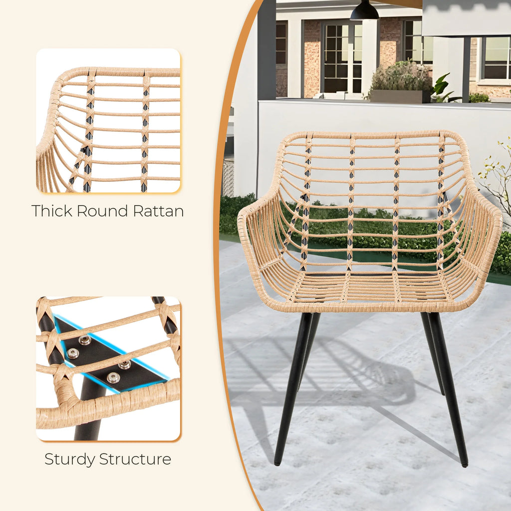 5 Piece Patio Furniture Set, Small Bistro Set, Rattan Chairs With Ottoman & Coffee Table