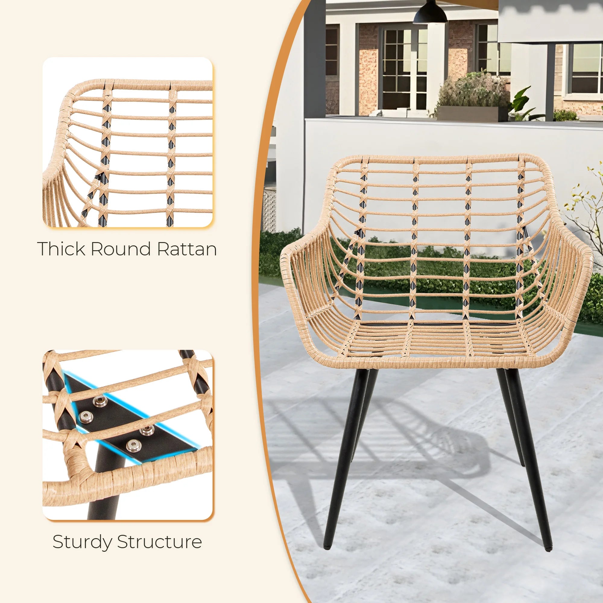 5 Piece Patio Furniture Set, Small Bistro Set, Rattan Chairs With Ottoman & Coffee Table