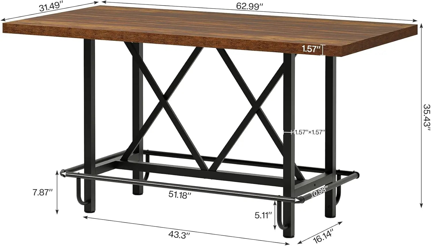 6 - Person Tabletop with Metal Legs - Height Table for Dining Room, Workspace