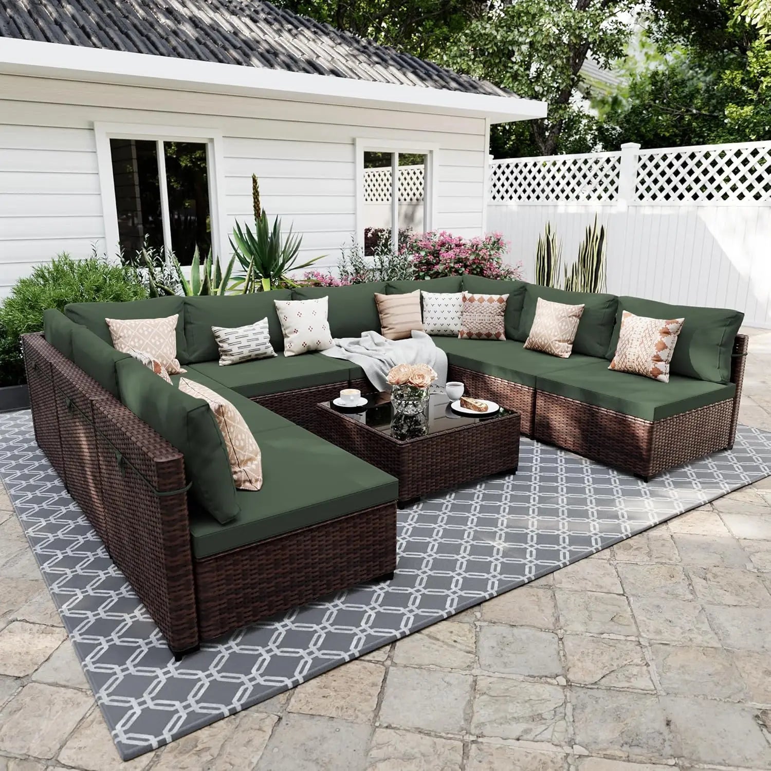 9 Pieces Patio Furniture Sets, Wicker Outdoor Sectional Sofa Couch with Coffee Table, Patio Conversation Set for, Customized