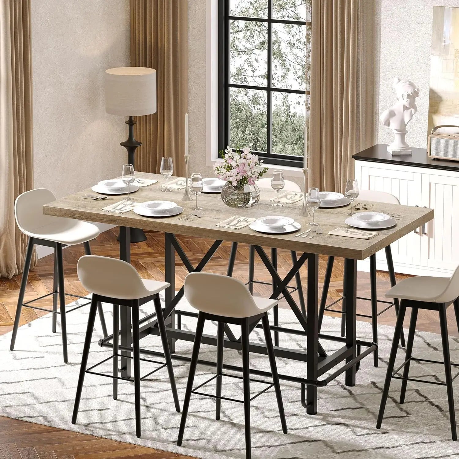 6 - Person Tabletop with Metal Legs - Height Table for Dining Room, Workspace