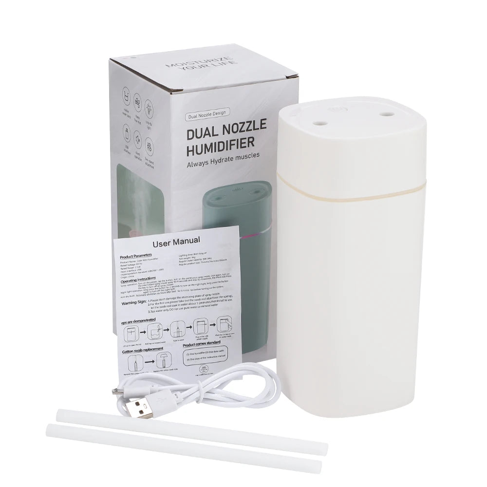 600ML Air Humidifier Double Spray Port Essential Oil Aromatherapy Diffuser Mute Atomizer