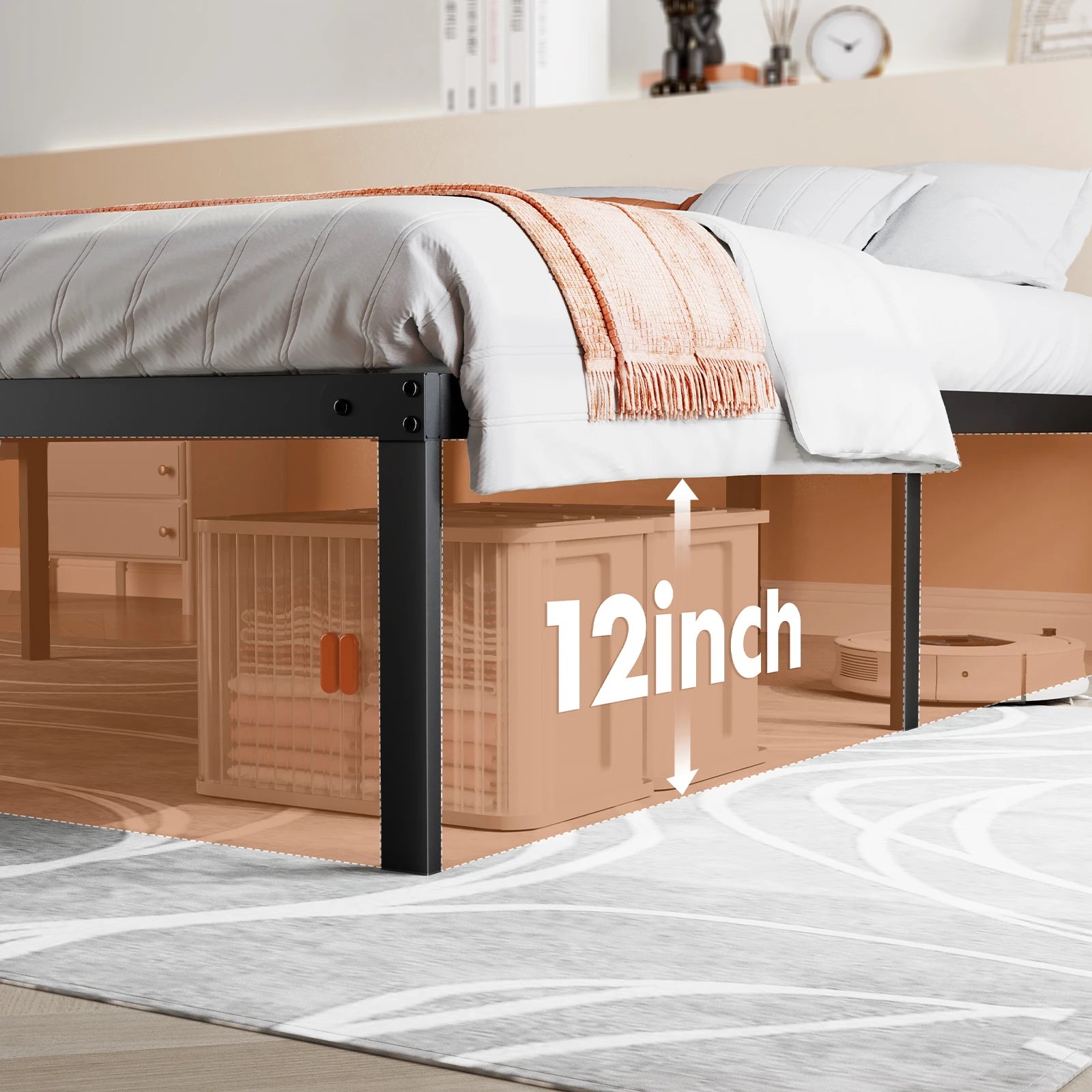 JHK Basic Twin Full Queen King Size Bed Frame Metal Platform Bedroom Frames