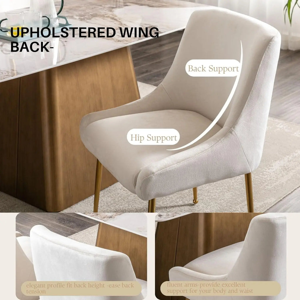 Cream Velvet Dining Chairs Gold Legs, Modern Upholstered Dining Room Chair with Wing Back Set of 4 Armless Padded, Customized
