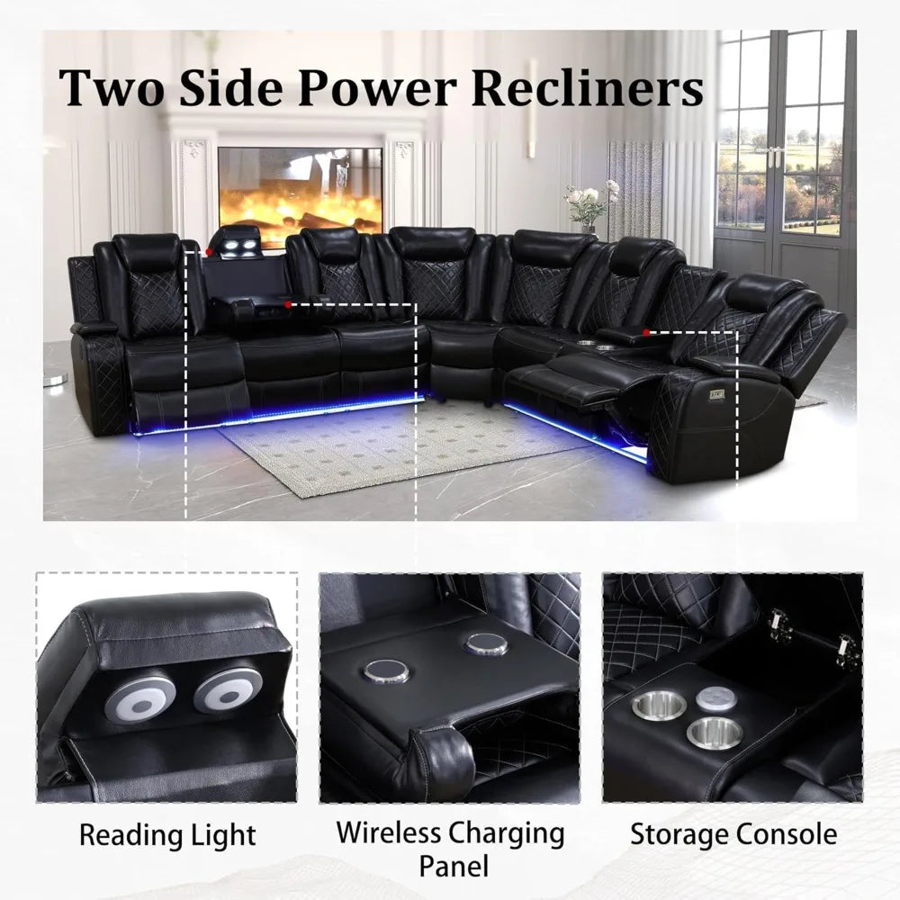 Power Recliner Sectional Sofa  - 6 Seater Living Room Set