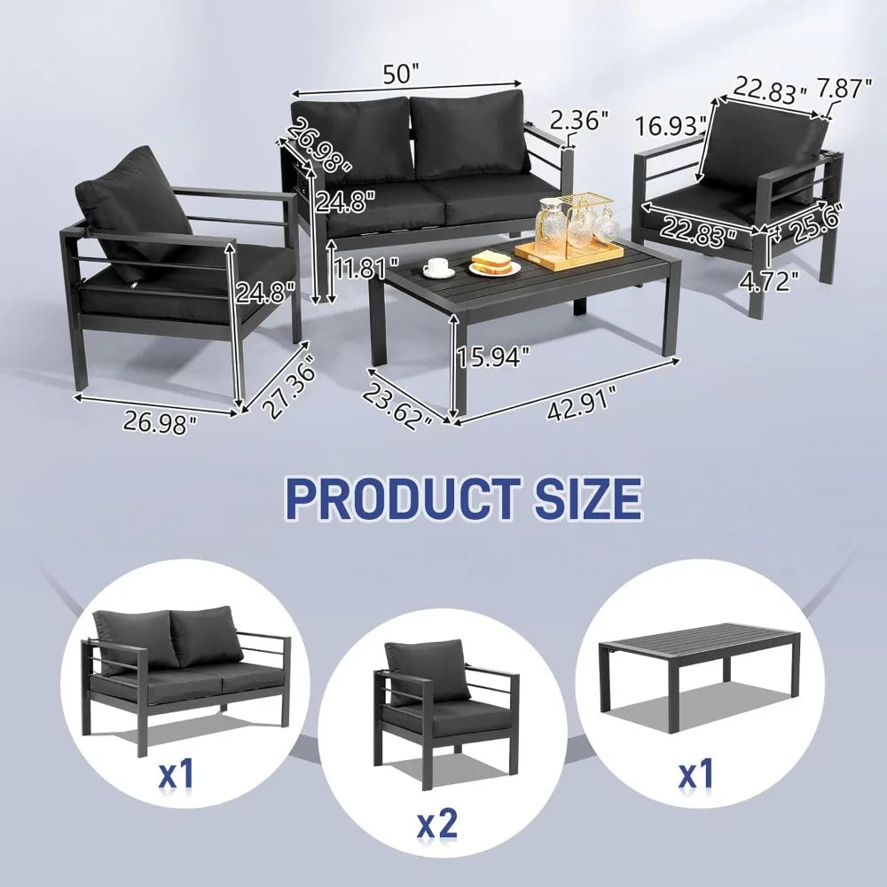 4-Seat Aluminum Outdoor Furniture Set with Cushions and Coffee Table