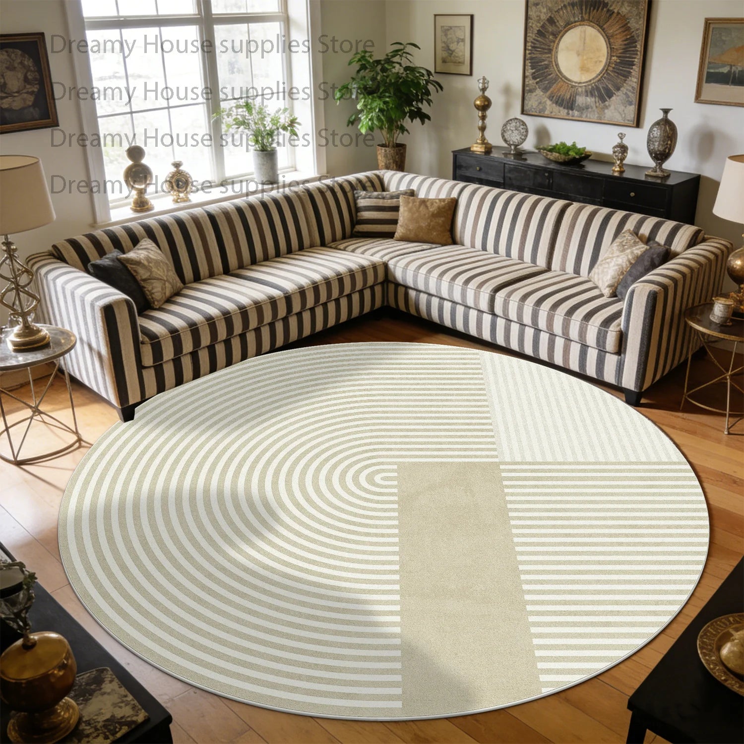 Simple Style Striped Cream Color Round Sofa Floor Mat Decoration Home Living Room Study Non-slip Carpet Bedroom Tables Chair Mat