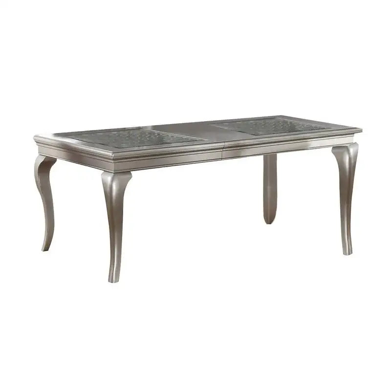 7pc Silver Hue Glass Dining Table Set with 6 Tufted Side Chairs