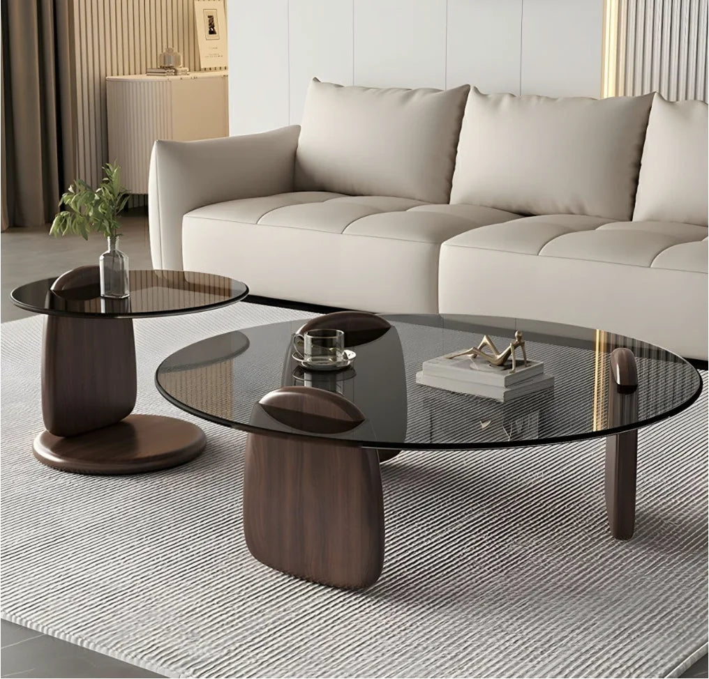 Glass Round Coffee Table Nesting Table Set of 2,