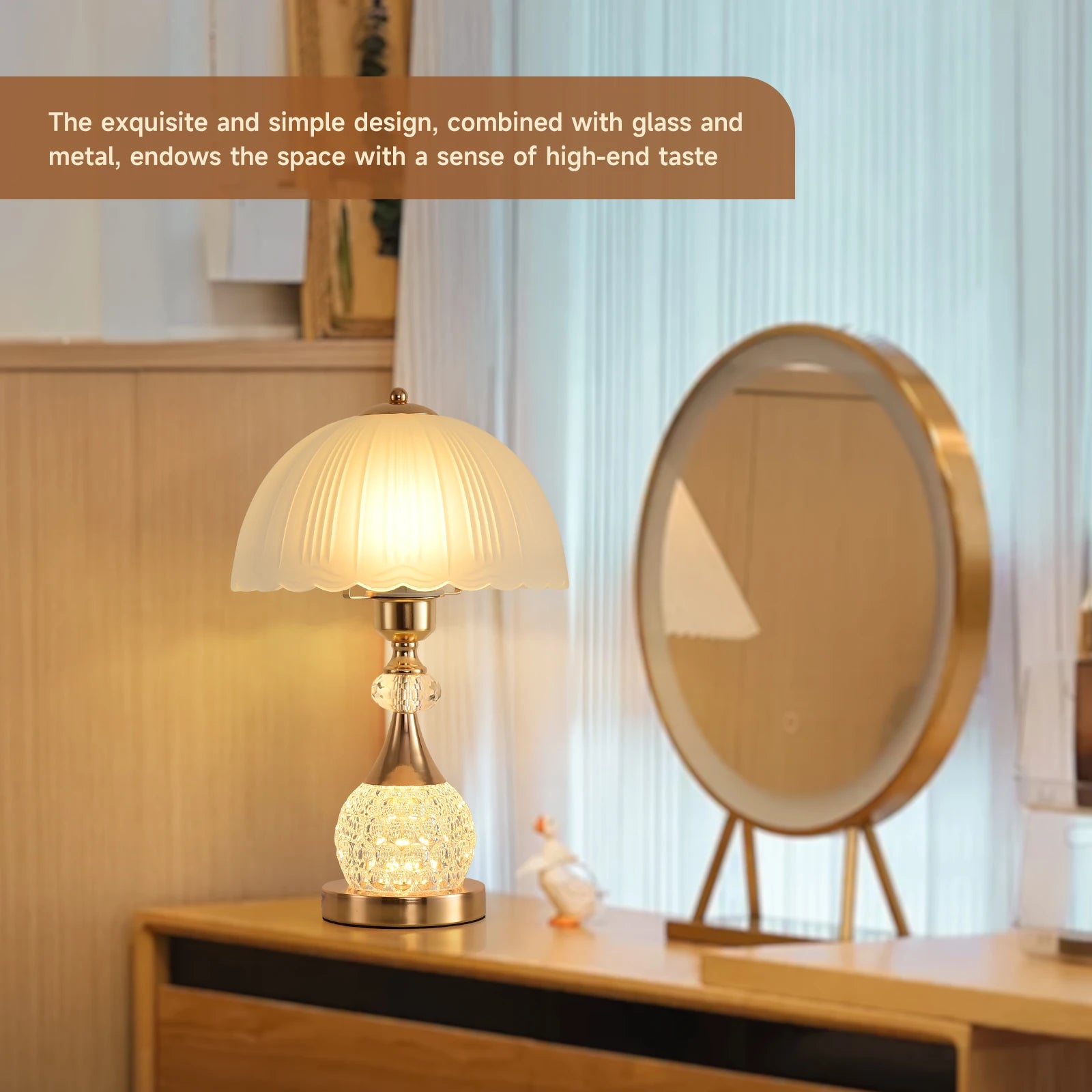 Bedside Table Lamp Petal Light Luxury Crystal Push Button Switch Control Dimming