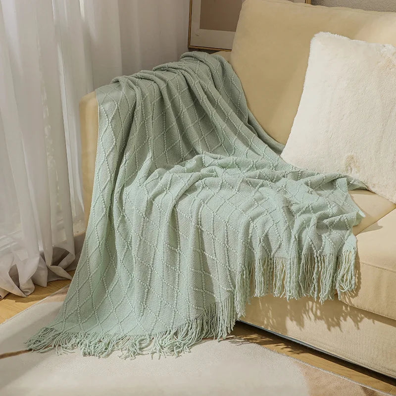 Knitted Thow With Tassels Chunky Vintage Luxury Farmhouse Throw