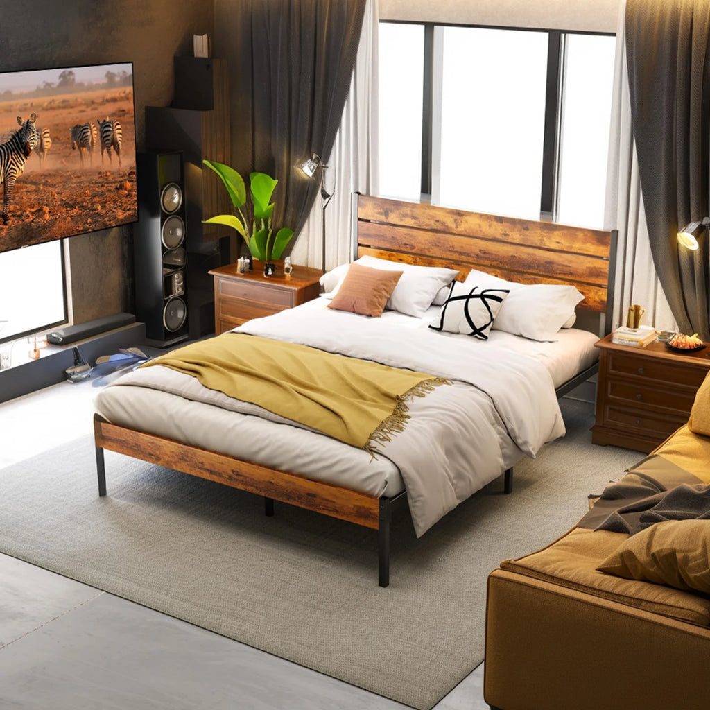 Queen Size Metal Platform Bed Frame with Headboard and Footboard