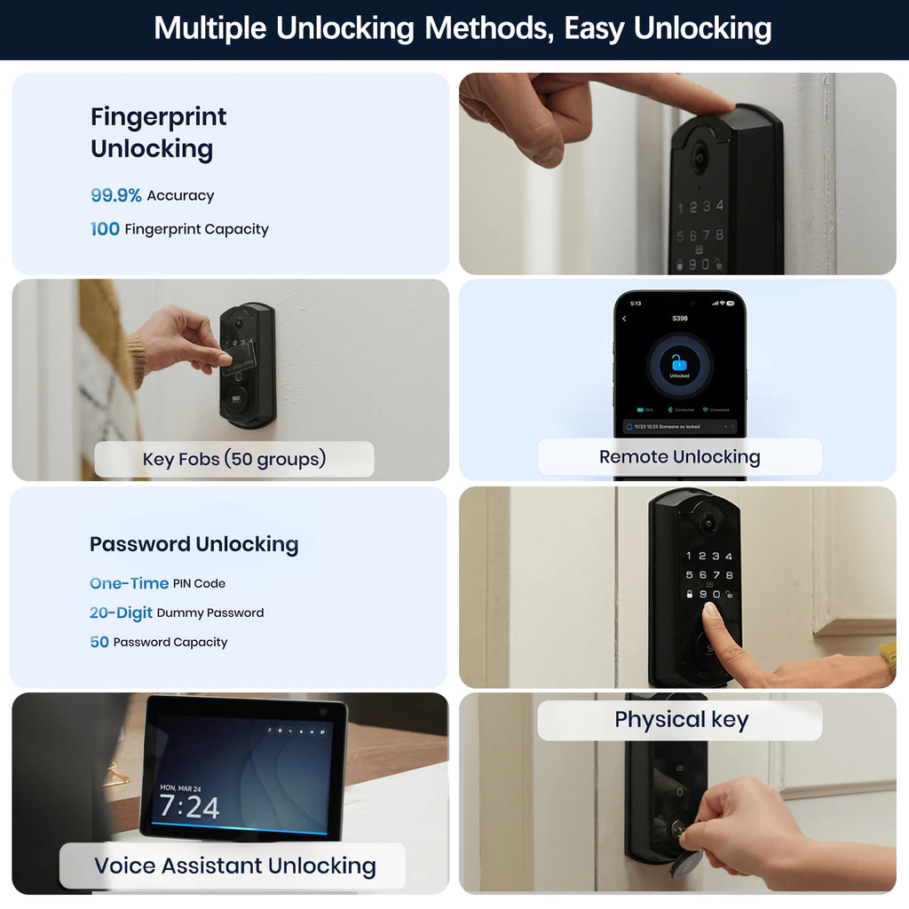 Video Smart Lock S398, 4-in-1 Camera + Video Doorbell + Fingerprint Keyless Door Lock + Indoor Display Monitor