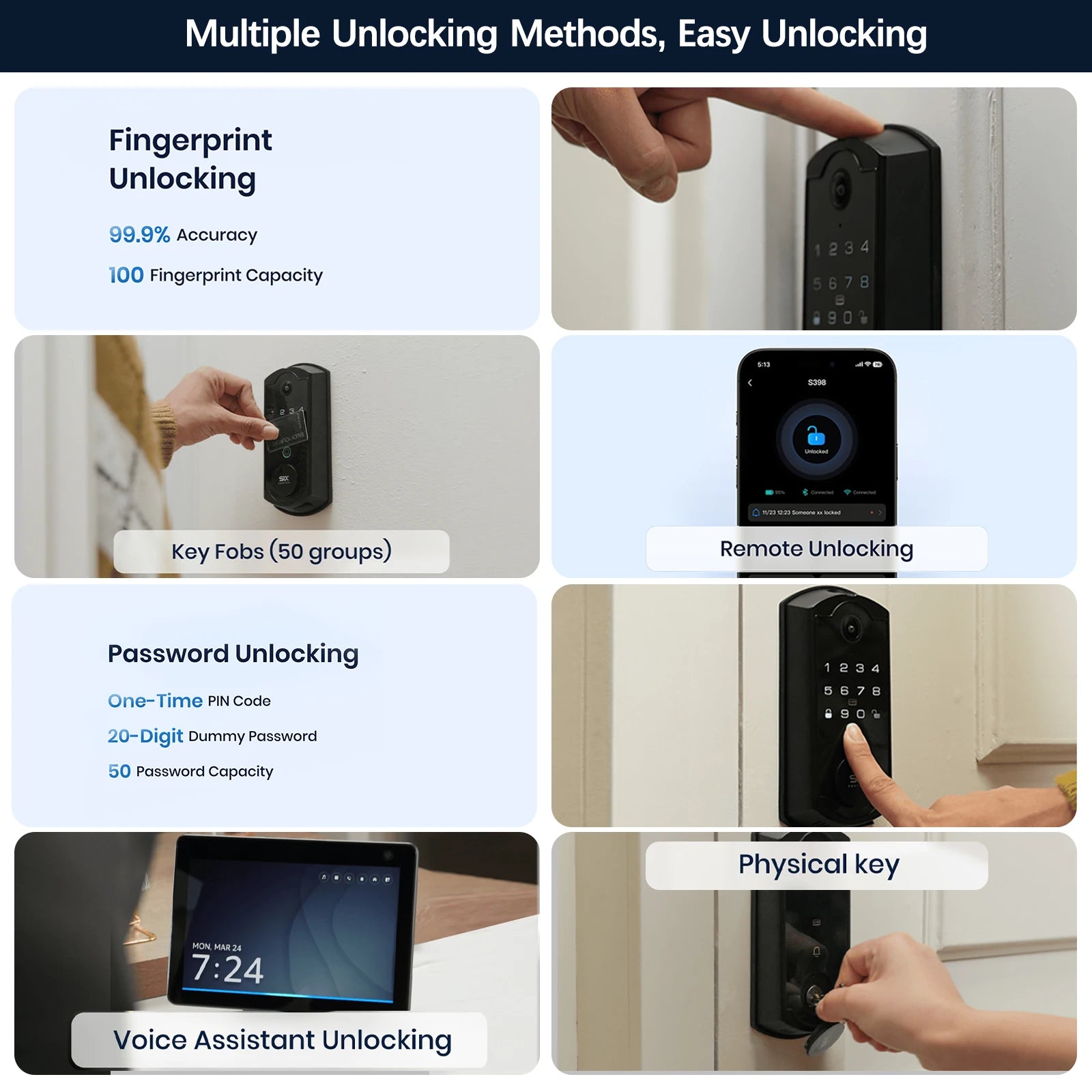 Video Smart Lock S398, 4-in-1 Camera + Video Doorbell + Fingerprint Keyless Door Lock + Indoor Display Monitor