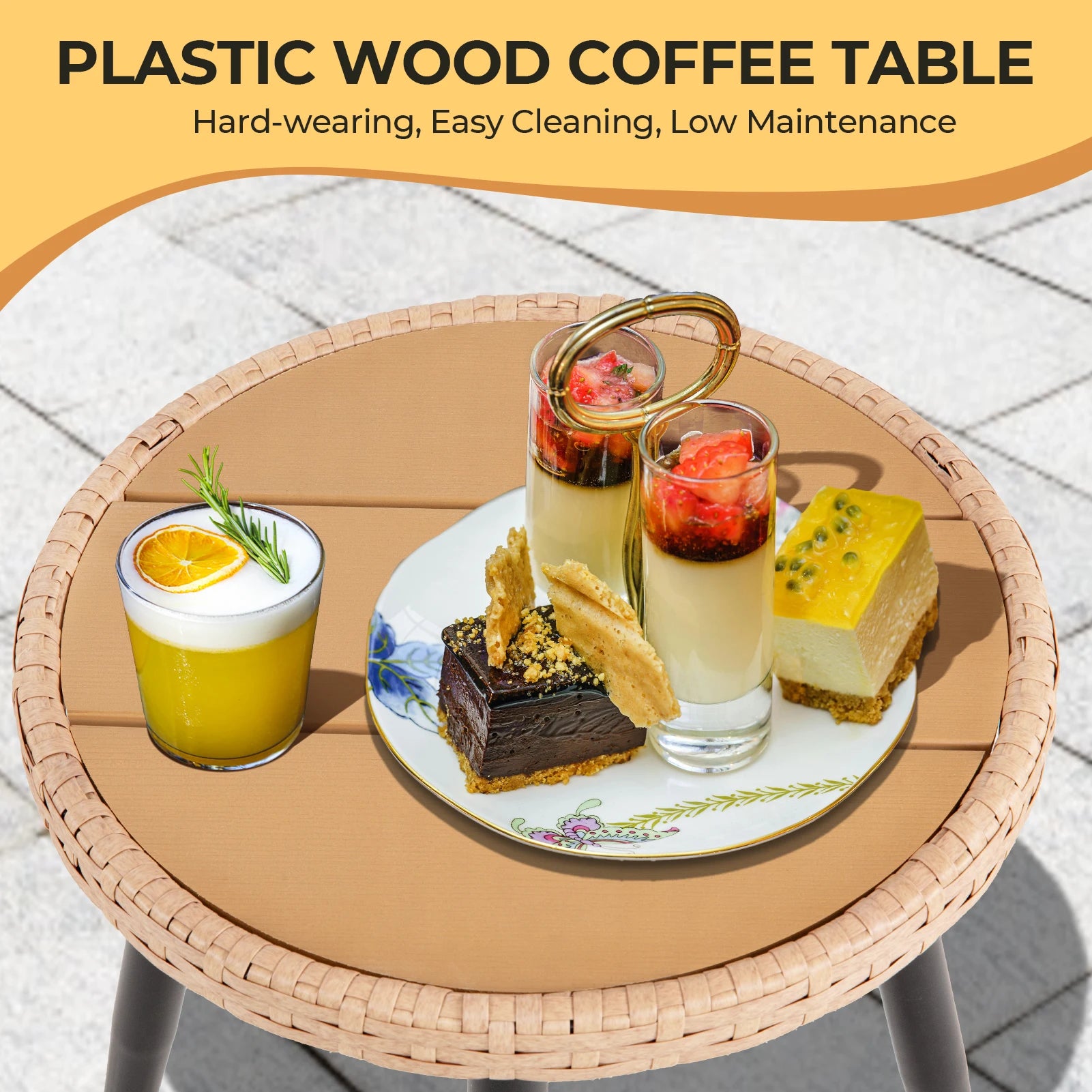 5 Piece Patio Furniture Set, Small Bistro Set, Rattan Chairs With Ottoman & Coffee Table