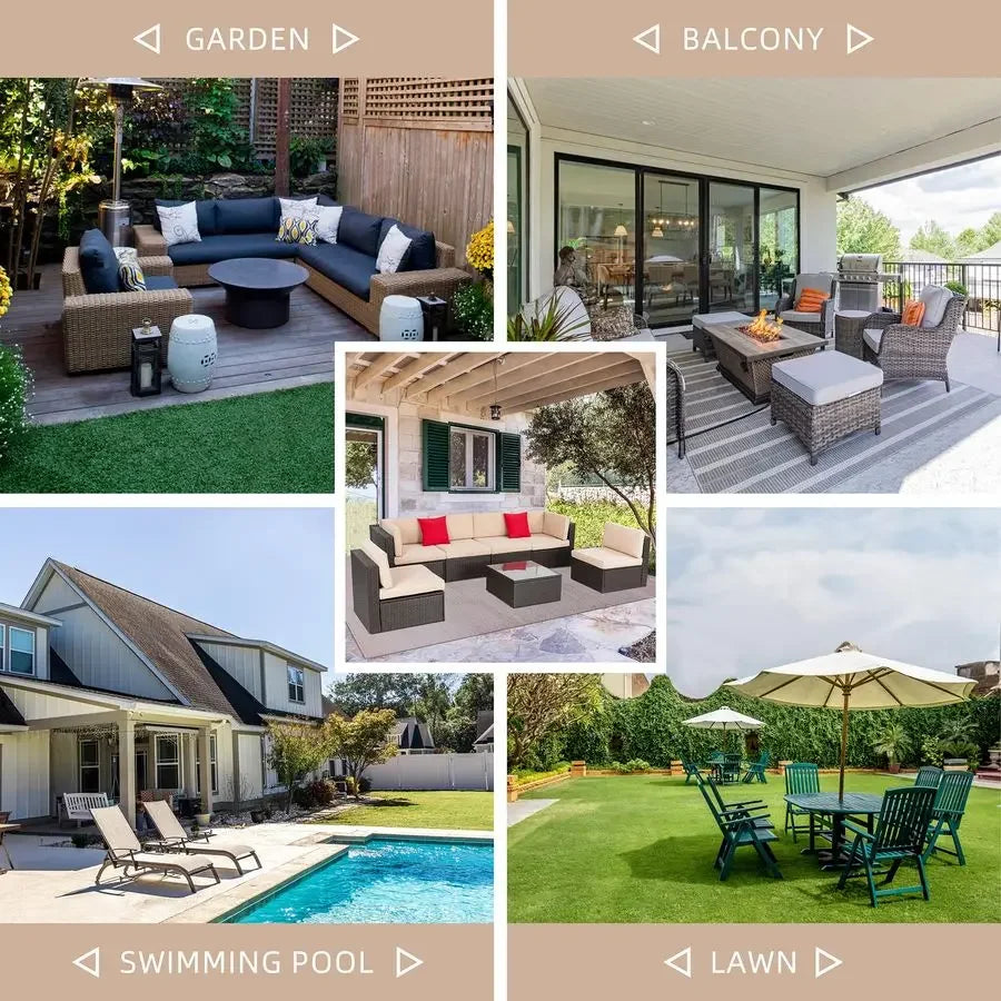 7 Pieces Patio Furniture Sets Outdoor AllWeather Sectional Patio Sofa Set PE Rattan Manual Weaving Wicker Patio Conversation Se
