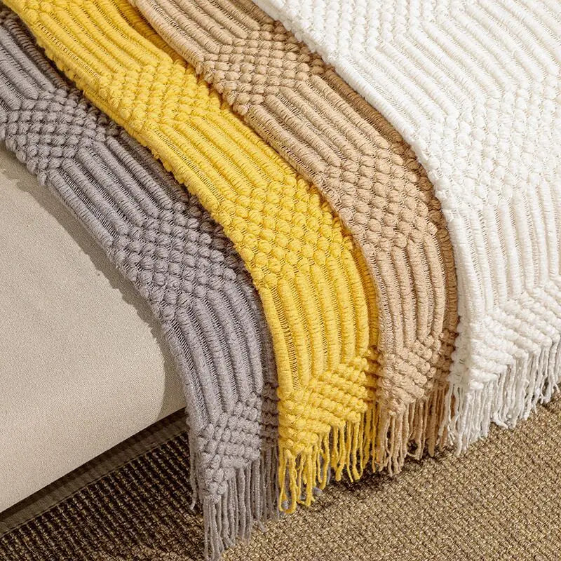 Knitted Thow With Tassels Chunky Vintage Luxury Farmhouse Throw