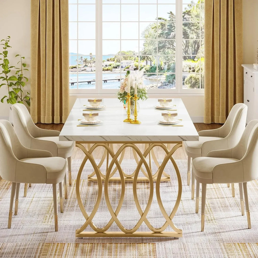 Modern Dining  or Kitchen Table for 4-6 People, Unique Rectangular Table