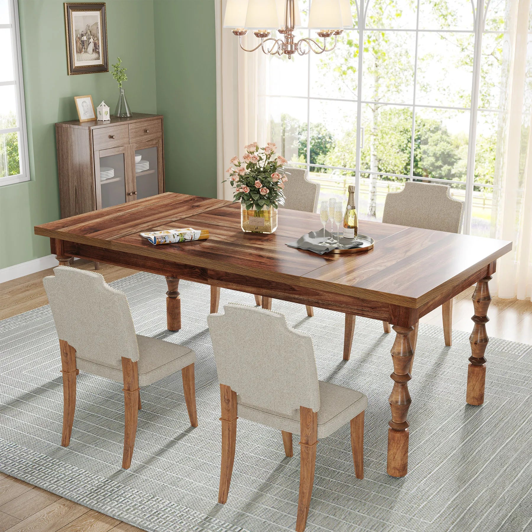 Tribesigns 62” Wood Patio Table for 4-6 People,
