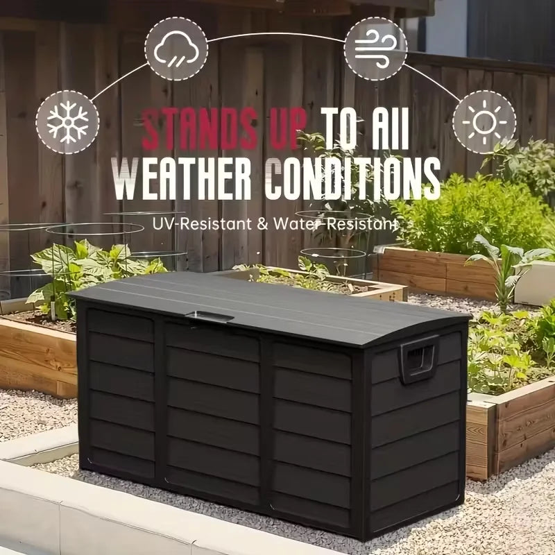 75 Gallon Large Outdoor Deck Box with Lockable Lid & Heavy-Duty Hinged Door - White/Green Heavy-Duty Plastic Storage Container,
