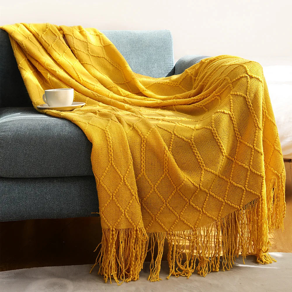 Knitted Thow With Tassels Chunky Vintage Luxury Farmhouse Throw