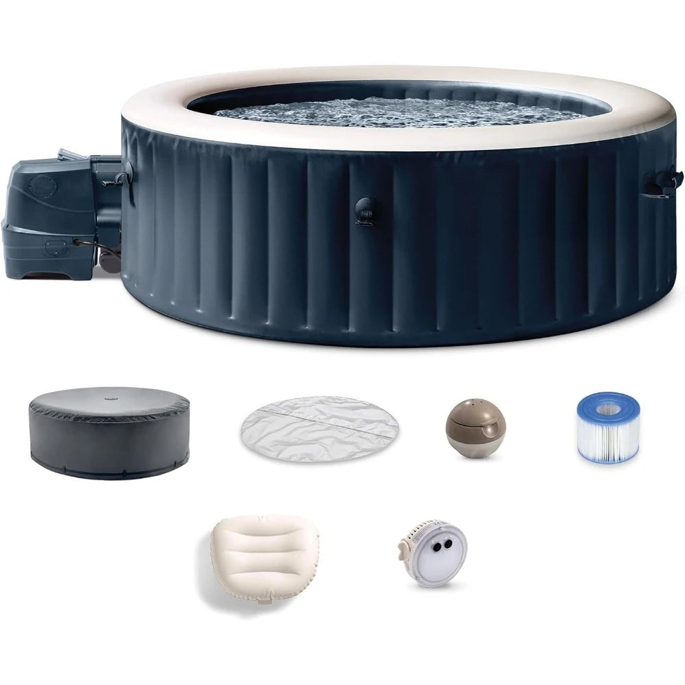 Garden Furniture-Inflatable Hot Tub Spa with Bubble Jets LED Light Cover 6 Person Air Jet Pool
