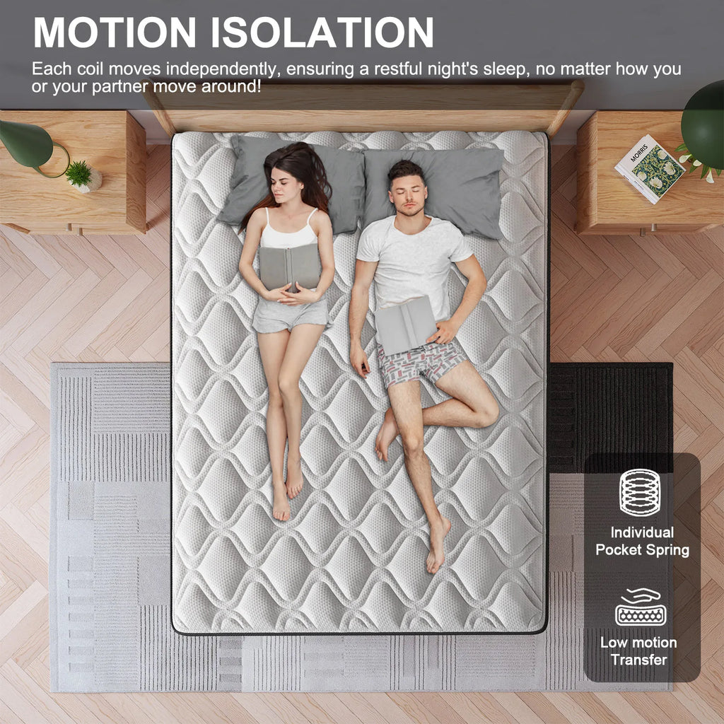 Twin Full King Queen Mattress in A Box, 12/14 Inch Hybrid Memory Mattresses Euro Top Medium Firm for Back & Lumbar Support